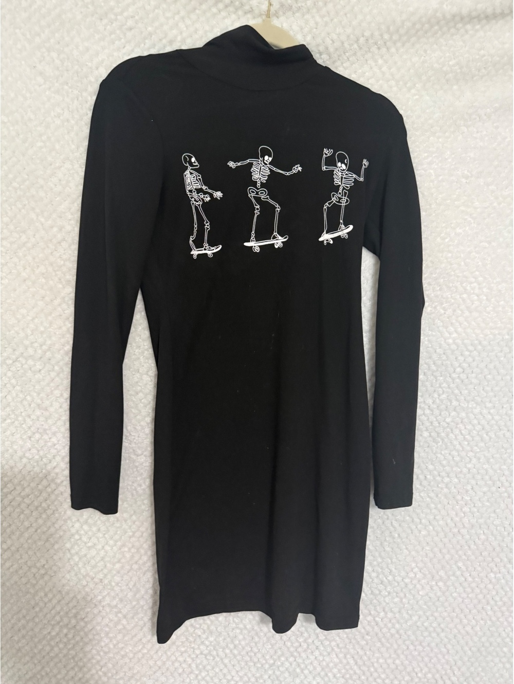 Shein Black Long Sleeve Turtleneck Dress with Skateboarding Skeleton Print